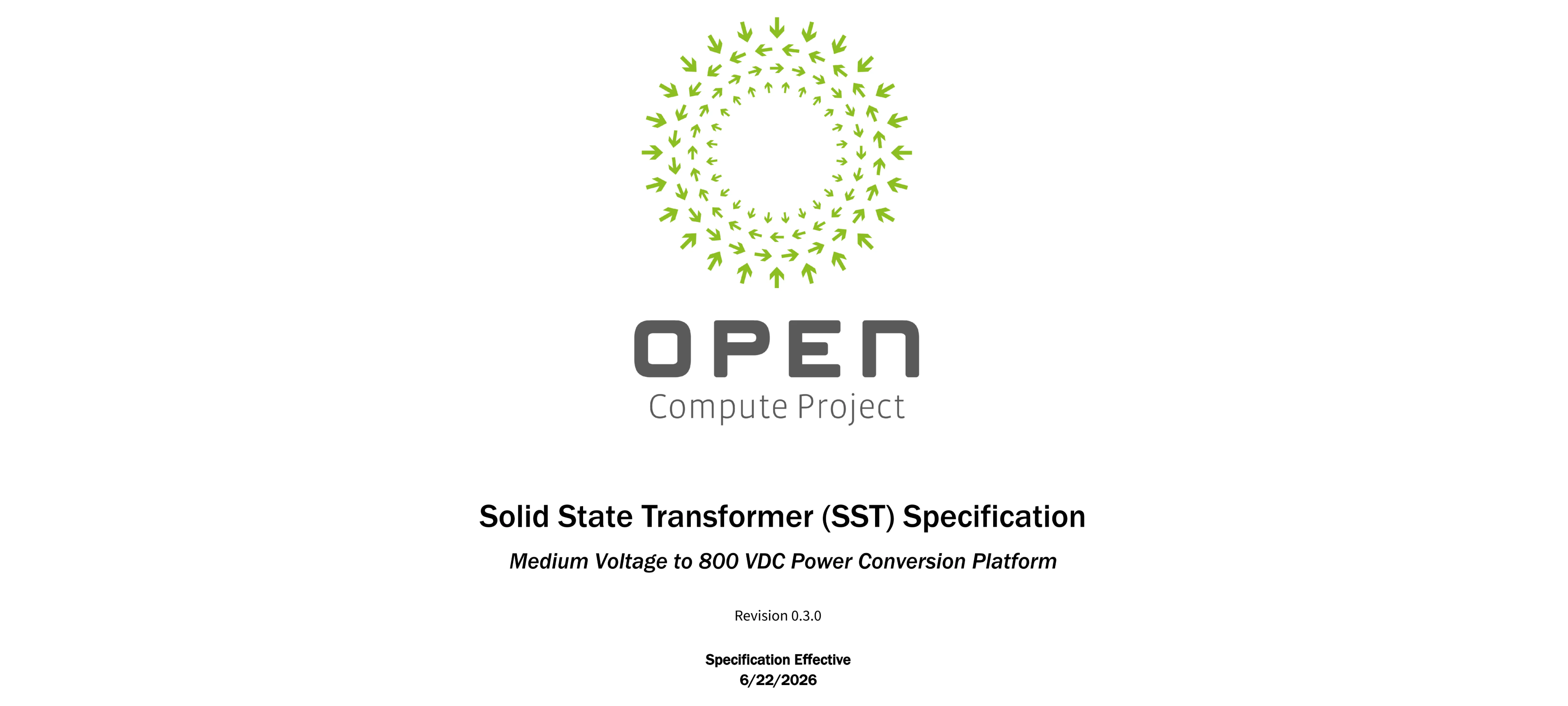 Solid State Transformer (SST) Specification- Medium Voltage to 800 VDC Power Conversion Platform